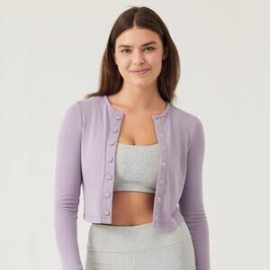 Outdoor Voices Earl Gray Purple Cozy Rib Knit Cropped Cardigan Women's Small NWT